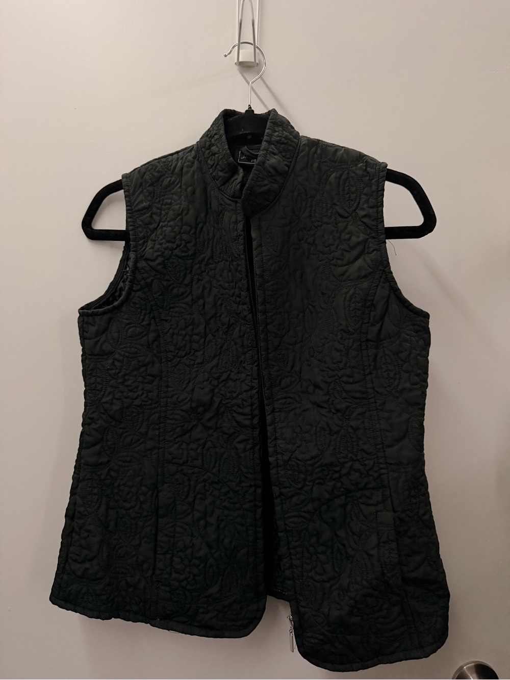 Jane Ashley Black Quilted Vest with Floral Stitching